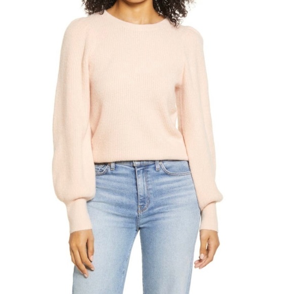 NEW Halogen Blouson Sleeve Crew Neck Pullover Sweater In Pink Chintz Size Medium - Picture 1 of 10